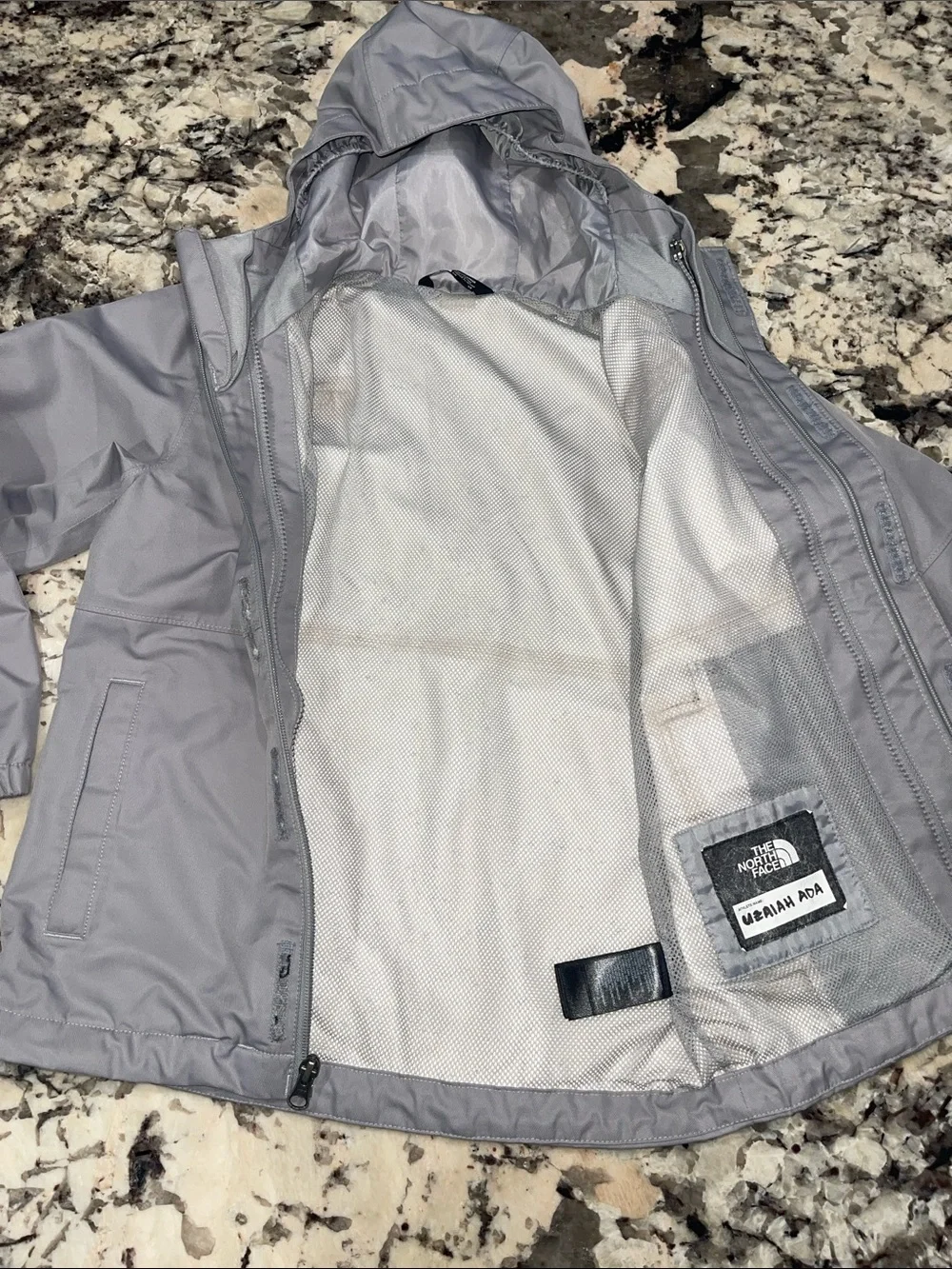 The North Face Light Gray Kids Hooded Rain Jacket